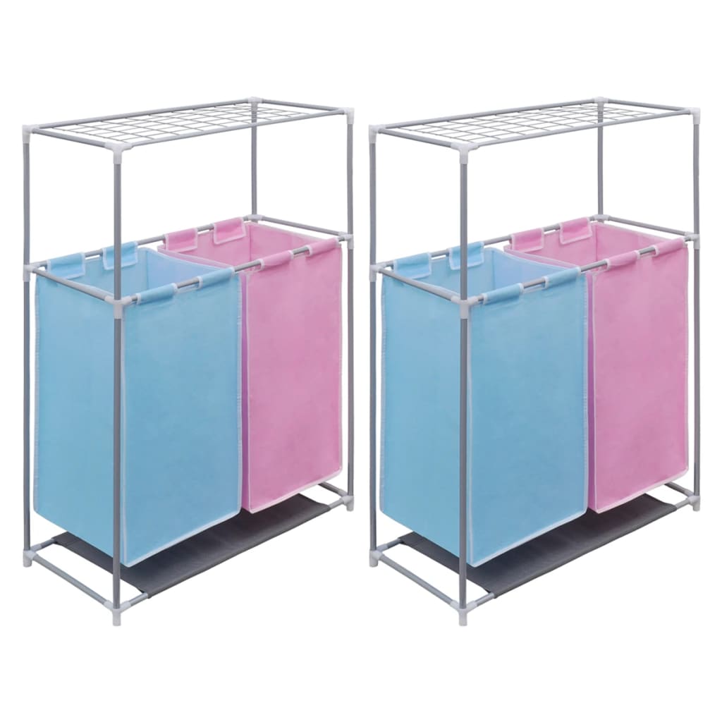 2-Section Laundry Sorter Hampers 2 pcs with a Top Shelf for Drying- Laundry Baskets - HomeShopIreland - Home Shop Ireland - Laundry Baskets - 2-Section Laundry Sorter Hampers 2 pcs with a Top Shelf for Drying