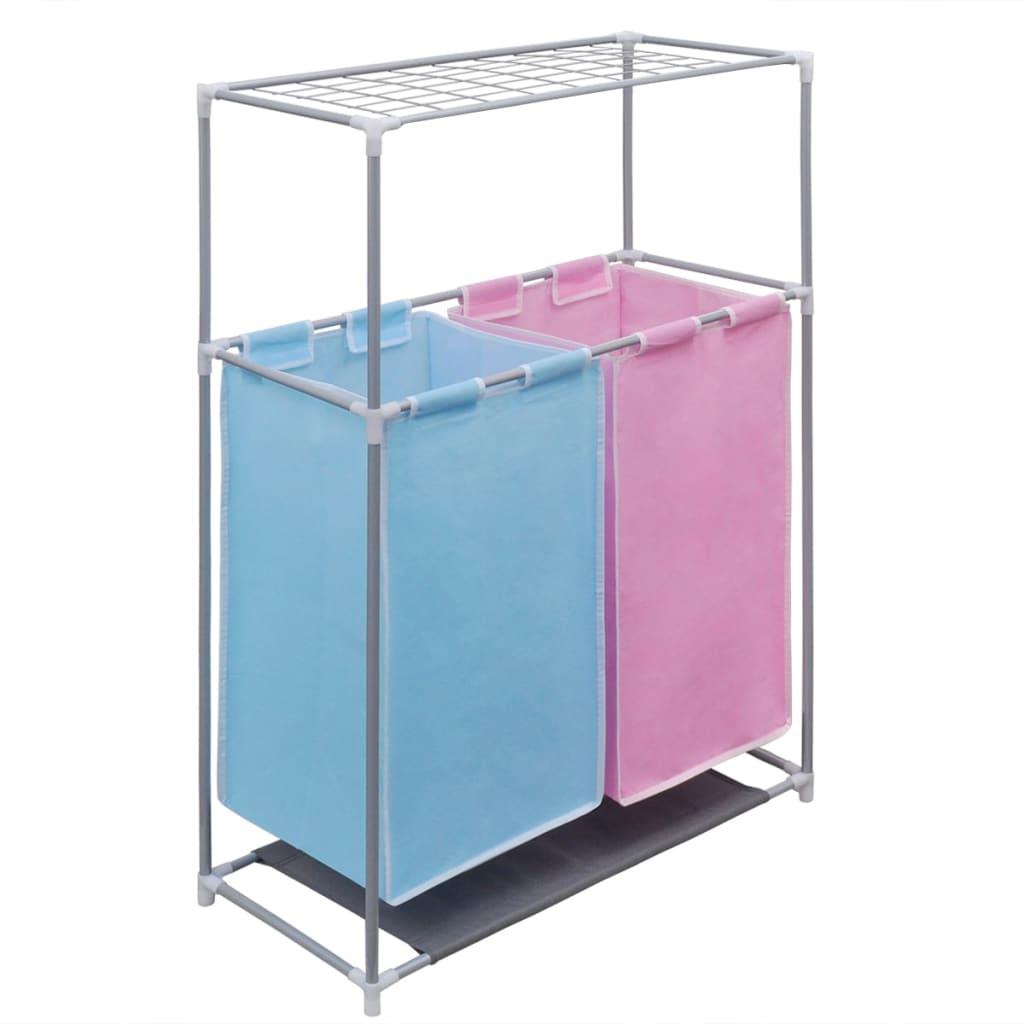 2-Section Laundry Sorter Hampers 2 pcs with a Top Shelf for Drying- Laundry Baskets - HomeShopIreland - Home Shop Ireland - Laundry Baskets - 2-Section Laundry Sorter Hampers 2 pcs with a Top Shelf for Drying