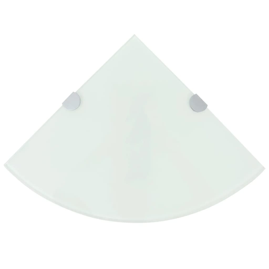 Corner Shelves 2 pcs with Chrome Supports Glass White 35x35 cm- Wall Shelves & Ledges - HomeShopIreland - Home Shop Ireland - Wall Shelves & Ledges - Corner Shelves 2 pcs with Chrome Supports Glass White 35x35 cm