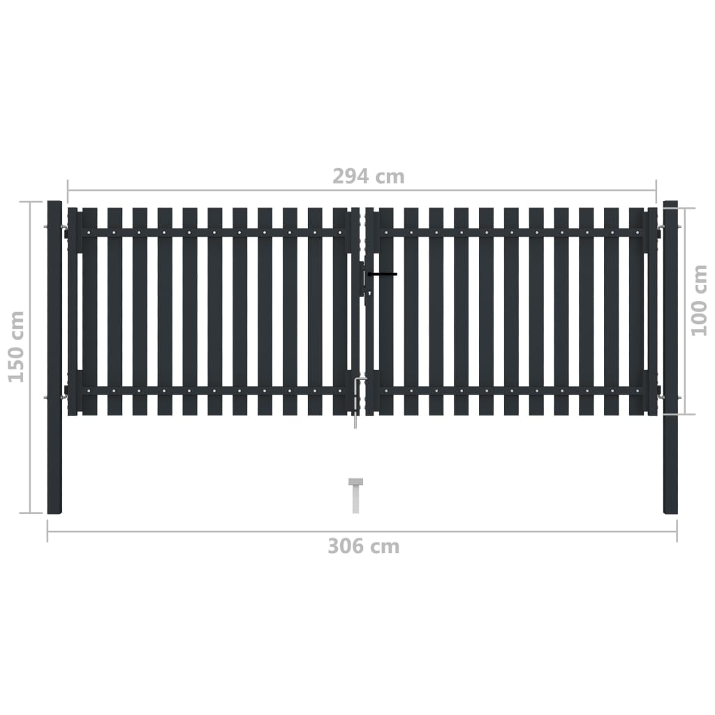 Double Door Fence Gate Steel 306x150 cm Anthracite- Gates - HomeShopIreland - Home Shop Ireland - Gates - Double Door Fence Gate Steel 306x150 cm Anthracite