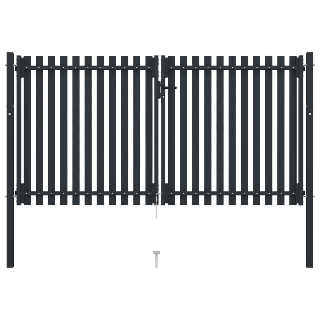 Double Door Fence Gate Steel 306x200 cm Anthracite- Gates - HomeShopIreland - Home Shop Ireland - Gates - Double Door Fence Gate Steel 306x200 cm Anthracite