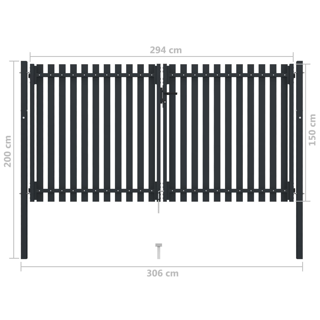 Double Door Fence Gate Steel 306x200 cm Anthracite- Gates - HomeShopIreland - Home Shop Ireland - Gates - Double Door Fence Gate Steel 306x200 cm Anthracite