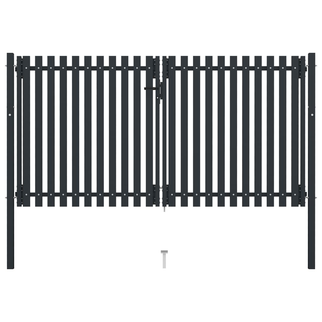 Double Door Fence Gate Steel 306x220 cm Anthracite- Gates - HomeShopIreland - Home Shop Ireland - Gates - Double Door Fence Gate Steel 306x220 cm Anthracite