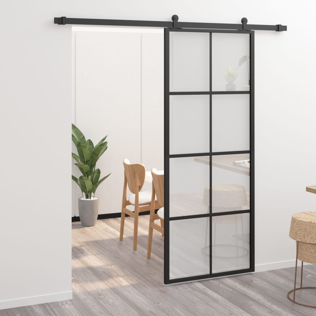 Sliding Door Aluminium and ESG Glass 76x205 cm Black- Doors - HomeShopIreland - Home Shop Ireland - Doors - Sliding Door Aluminium and ESG Glass 76x205 cm Black