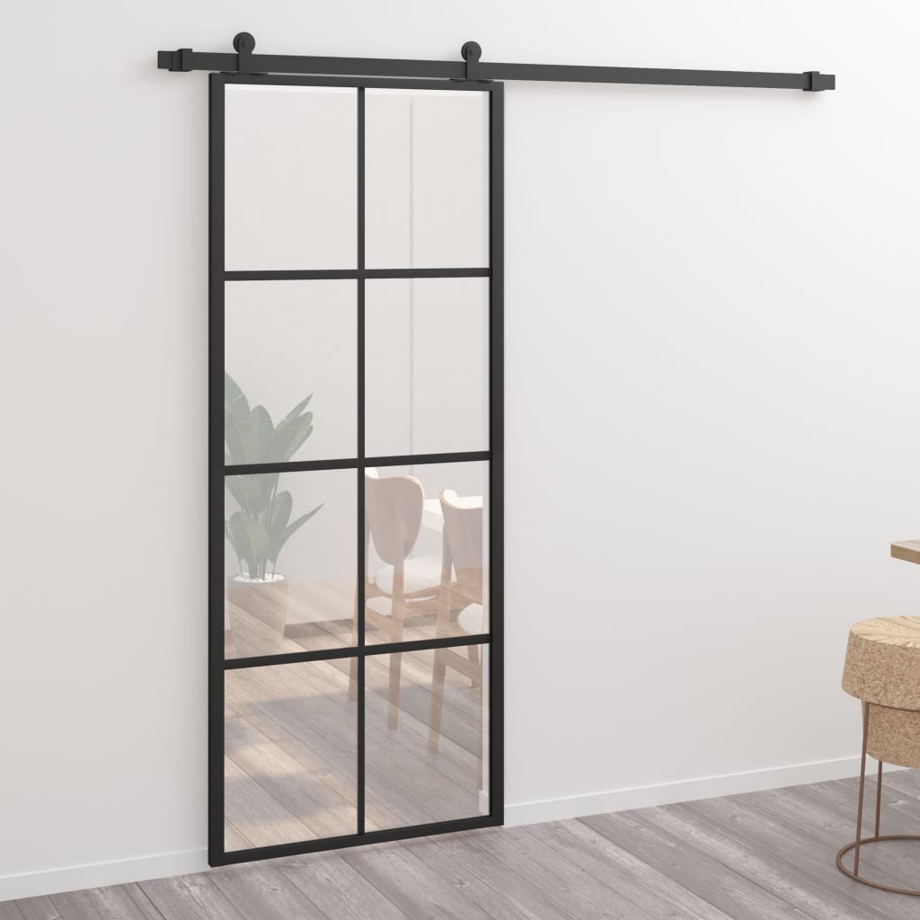 Sliding Door Aluminium and ESG Glass 76x205 cm Black- Doors - HomeShopIreland - Home Shop Ireland - Doors - Sliding Door Aluminium and ESG Glass 76x205 cm Black