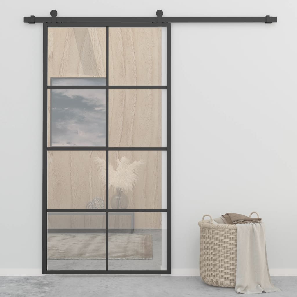 Sliding Door Aluminium and ESG Glass 102.5x205 cm Black- Doors - HomeShopIreland - Home Shop Ireland - Doors - Sliding Door Aluminium and ESG Glass 102.5x205 cm Black