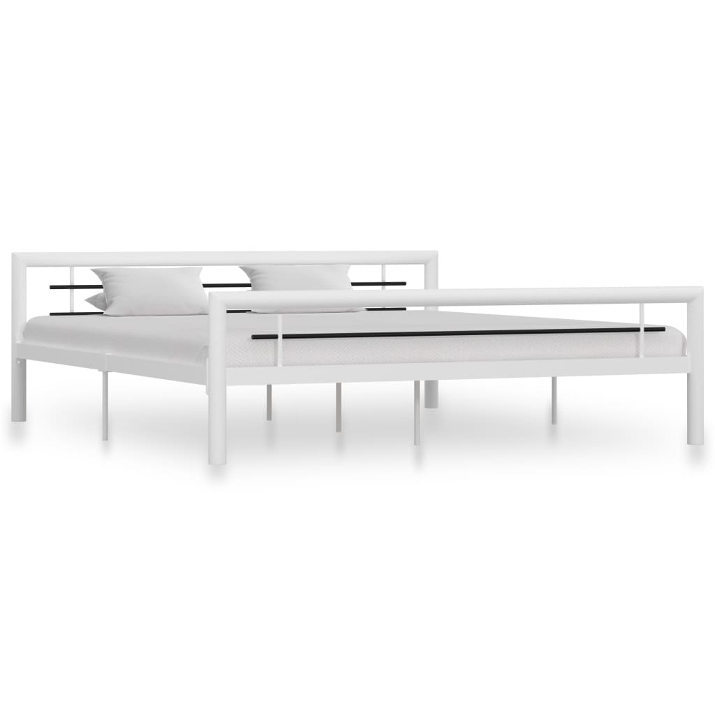 Bed Frame White and Black Metal 180x200 cm- Beds & Bed Frames - HomeShopIreland - Home Shop Ireland - Beds & Bed Frames - Bed Frame White and Black Metal 180x200 cm