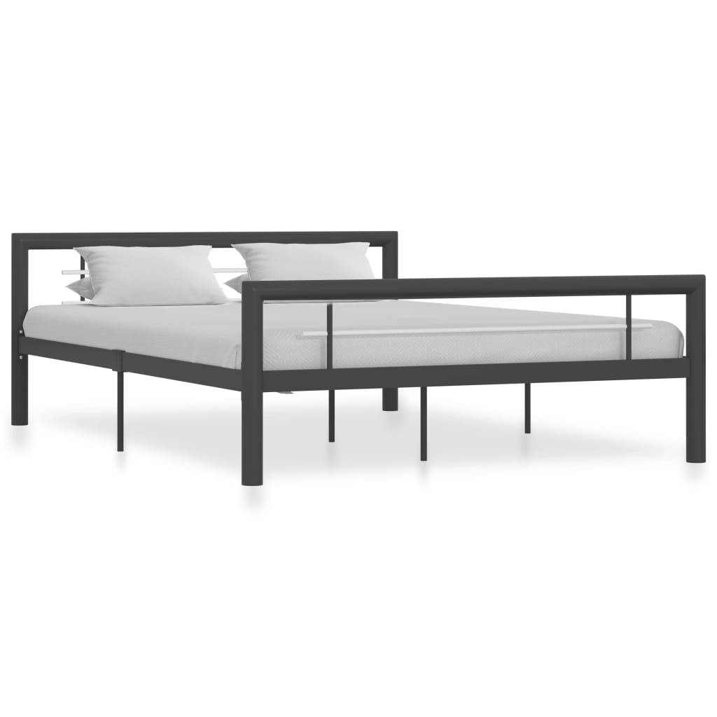 Bed Frame Grey and White Metal 140x200 cm- Beds & Bed Frames - HomeShopIreland - Home Shop Ireland - Beds & Bed Frames - Bed Frame Grey and White Metal 140x200 cm