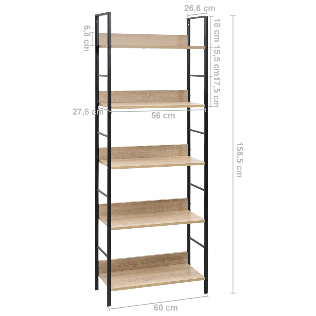 5-Layer Book Shelf Oak 60x27.6x158.5 cm Chipboard- Bookcases & Standing Shelves - HomeShopIreland - Home Shop Ireland - Bookcases & Standing Shelves - 5-Layer Book Shelf Oak 60x27.6x158.5 cm Chipboard