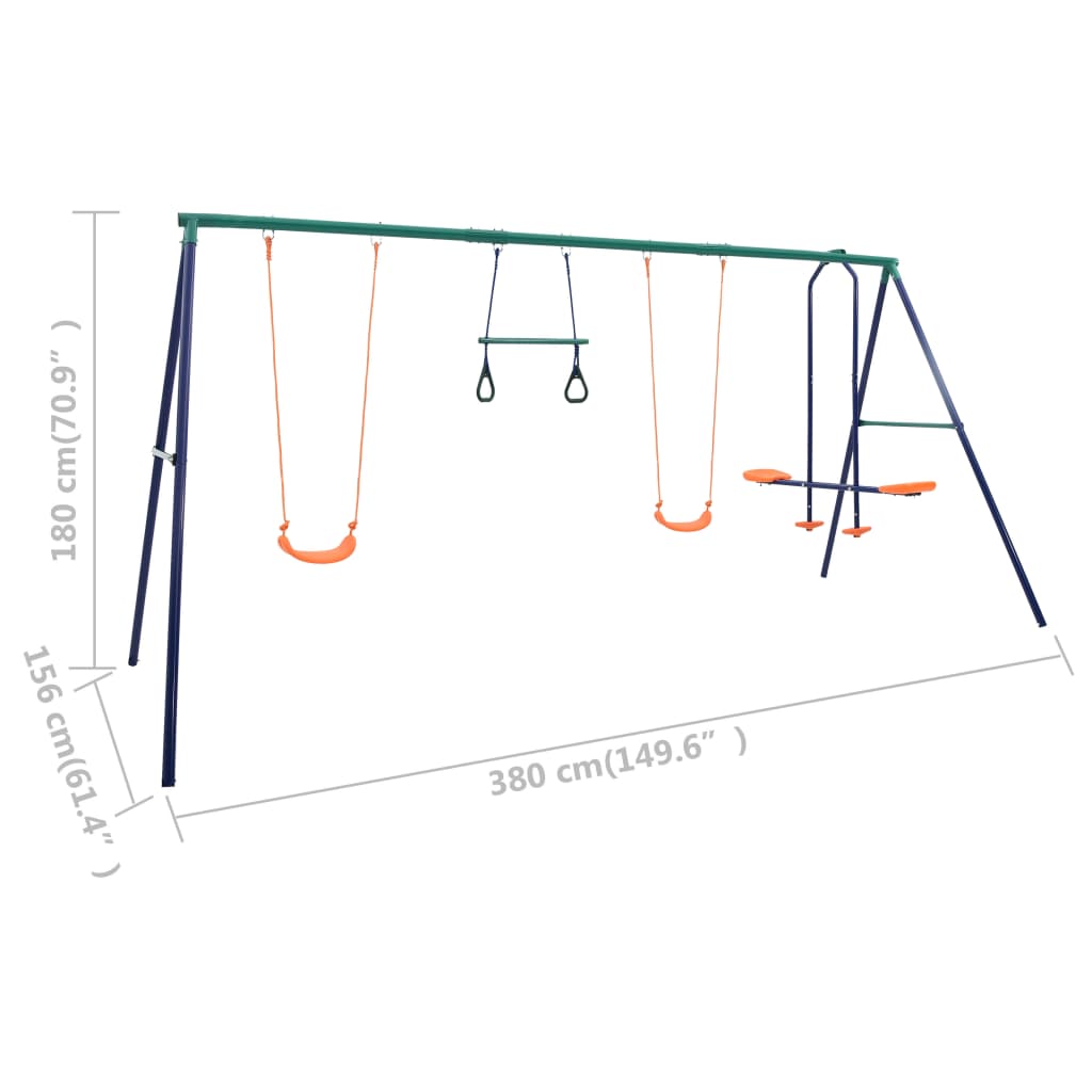 Swing Set with Gymnastic Rings and 4 Seats Steel- Swing Sets & Playsets - HomeShopIreland - Home Shop Ireland - Swing Sets & Playsets - Swing Set with Gymnastic Rings and 4 Seats Steel