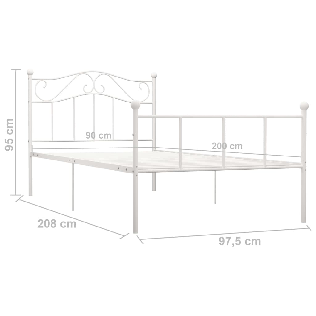 Bed Frame White Metal 90x200 cm- Beds & Bed Frames - HomeShopIreland - Home Shop Ireland - Beds & Bed Frames - Bed Frame White Metal 90x200 cm