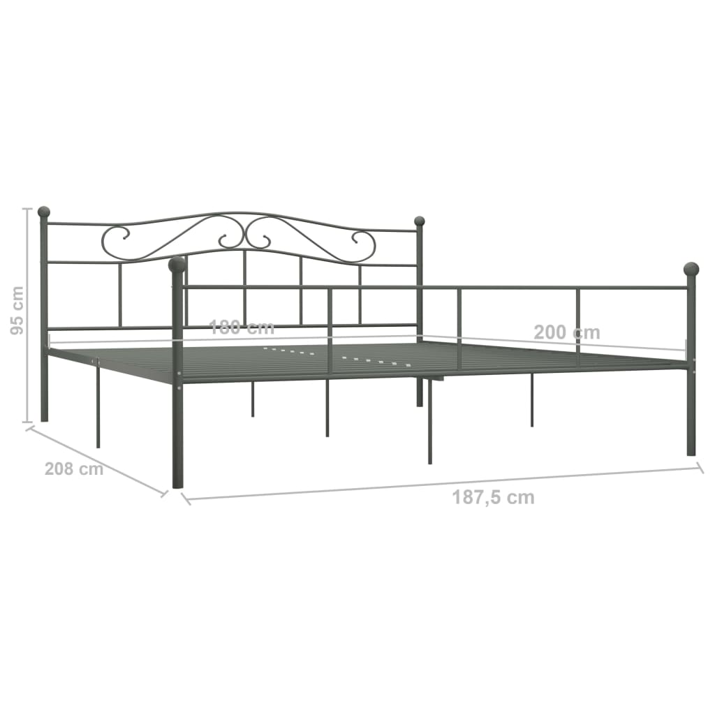 Bed Frame Grey Metal 180x200 cm- Beds & Bed Frames - HomeShopIreland - Home Shop Ireland - Beds & Bed Frames - Bed Frame Grey Metal 180x200 cm