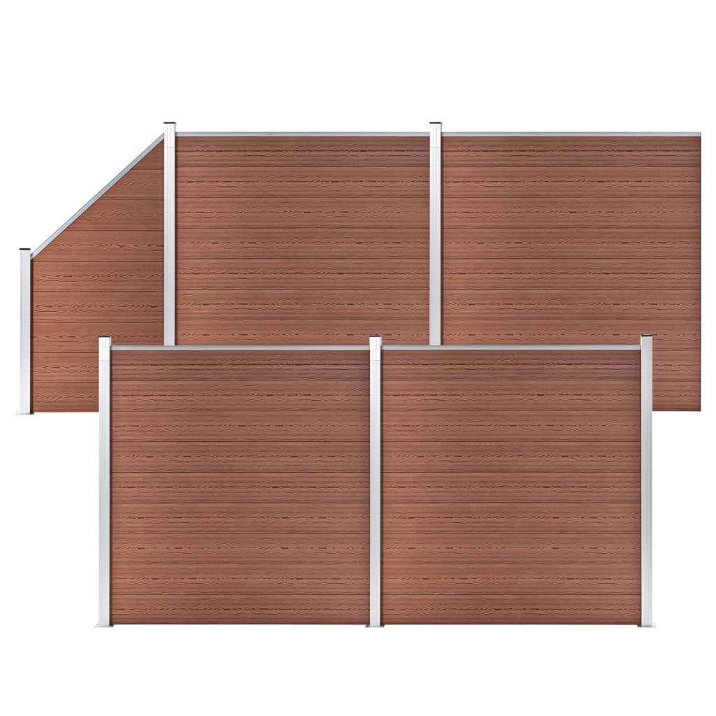 WPC Fence Set 4 Square + 1 Slanted 792x186 cm Brown- Fence Panels - HomeShopIreland - Home Shop Ireland - Fence Panels - WPC Fence Set 4 Square + 1 Slanted 792x186 cm Brown