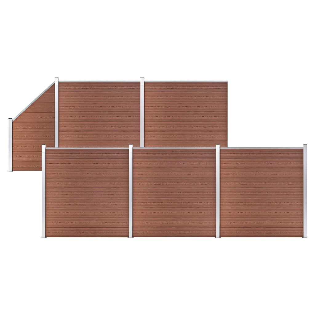 WPC Fence Set 5 Square + 1 Slanted 965x186 cm Brown- Fence Panels - HomeShopIreland - Home Shop Ireland - Fence Panels - WPC Fence Set 5 Square + 1 Slanted 965x186 cm Brown