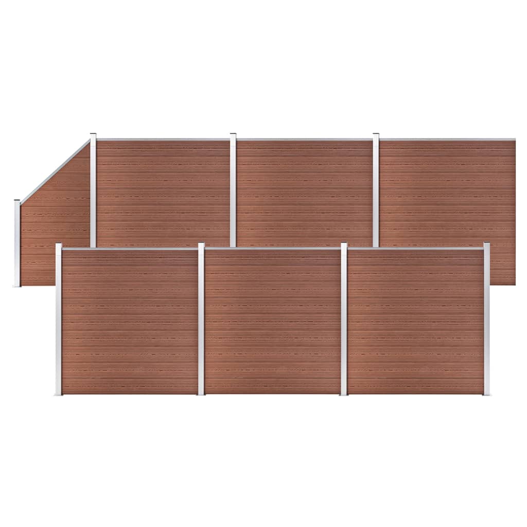 WPC Fence Set 6 Square + 1 Slanted 1138x186 cm Brown- Fence Panels - HomeShopIreland - Home Shop Ireland - Fence Panels - WPC Fence Set 6 Square + 1 Slanted 1138x186 cm Brown