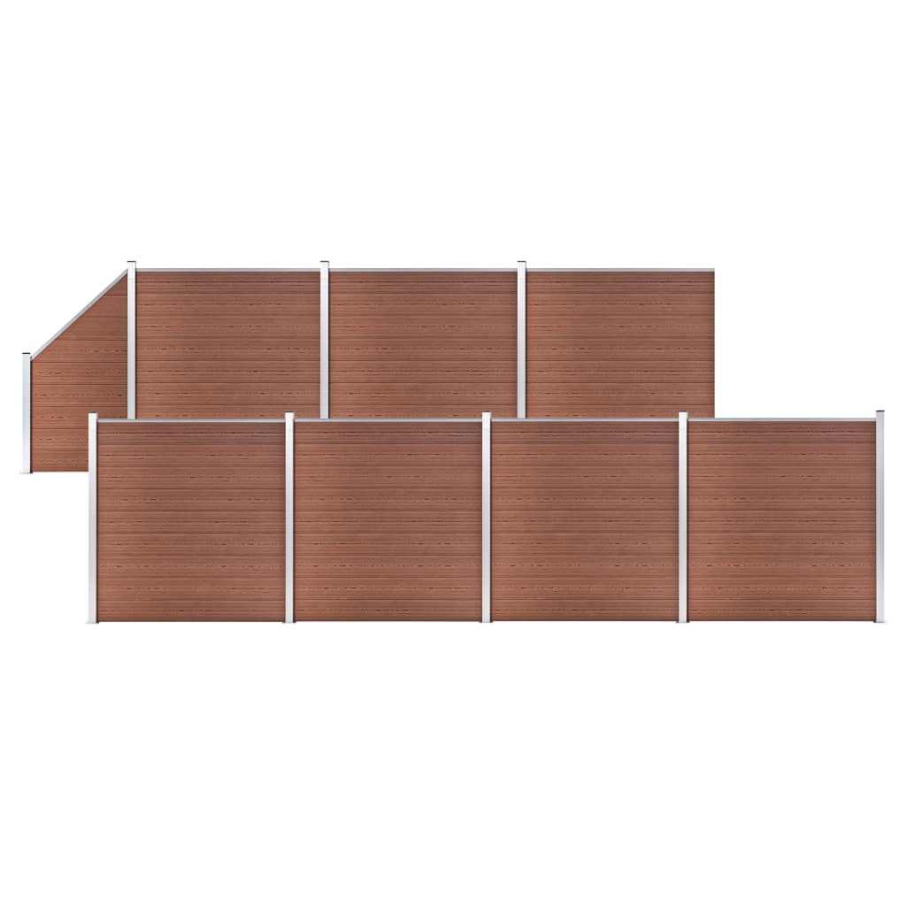 WPC Fence Set 7 Square + 1 Slanted 1311x186 cm Brown- Fence Panels - HomeShopIreland - Home Shop Ireland - Fence Panels - WPC Fence Set 7 Square + 1 Slanted 1311x186 cm Brown