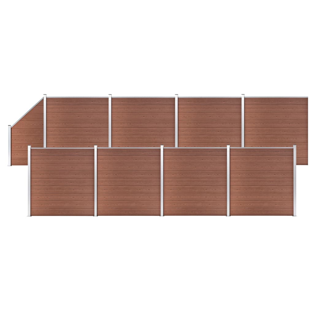 WPC Fence Set 8 Square + 1 Slanted 1484x186 cm Brown- Fence Panels - HomeShopIreland - Home Shop Ireland - Fence Panels - WPC Fence Set 8 Square + 1 Slanted 1484x186 cm Brown