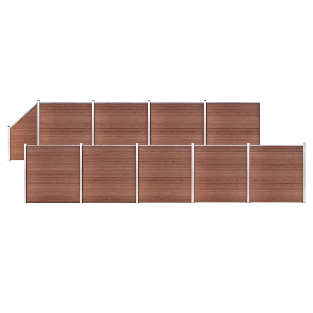 WPC Fence Set 9 Square + 1 Slanted 1657x186 cm Brown- Fence Panels - HomeShopIreland - Home Shop Ireland - Fence Panels - WPC Fence Set 9 Square + 1 Slanted 1657x186 cm Brown
