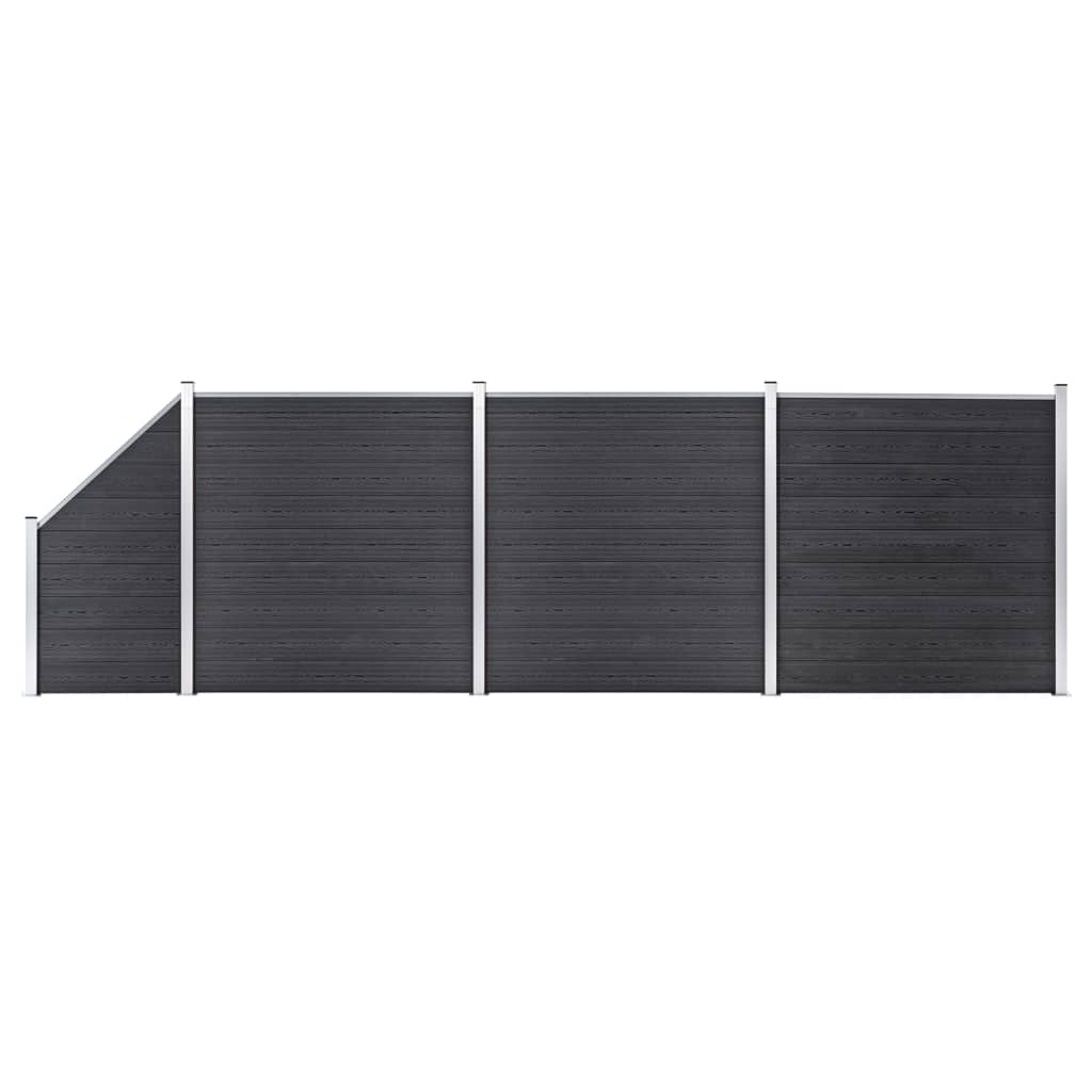 WPC Fence Set 3 Square + 1 Slanted 619x186 cm Grey- Fence Panels - HomeShopIreland - Home Shop Ireland - Fence Panels - WPC Fence Set 3 Square + 1 Slanted 619x186 cm Grey