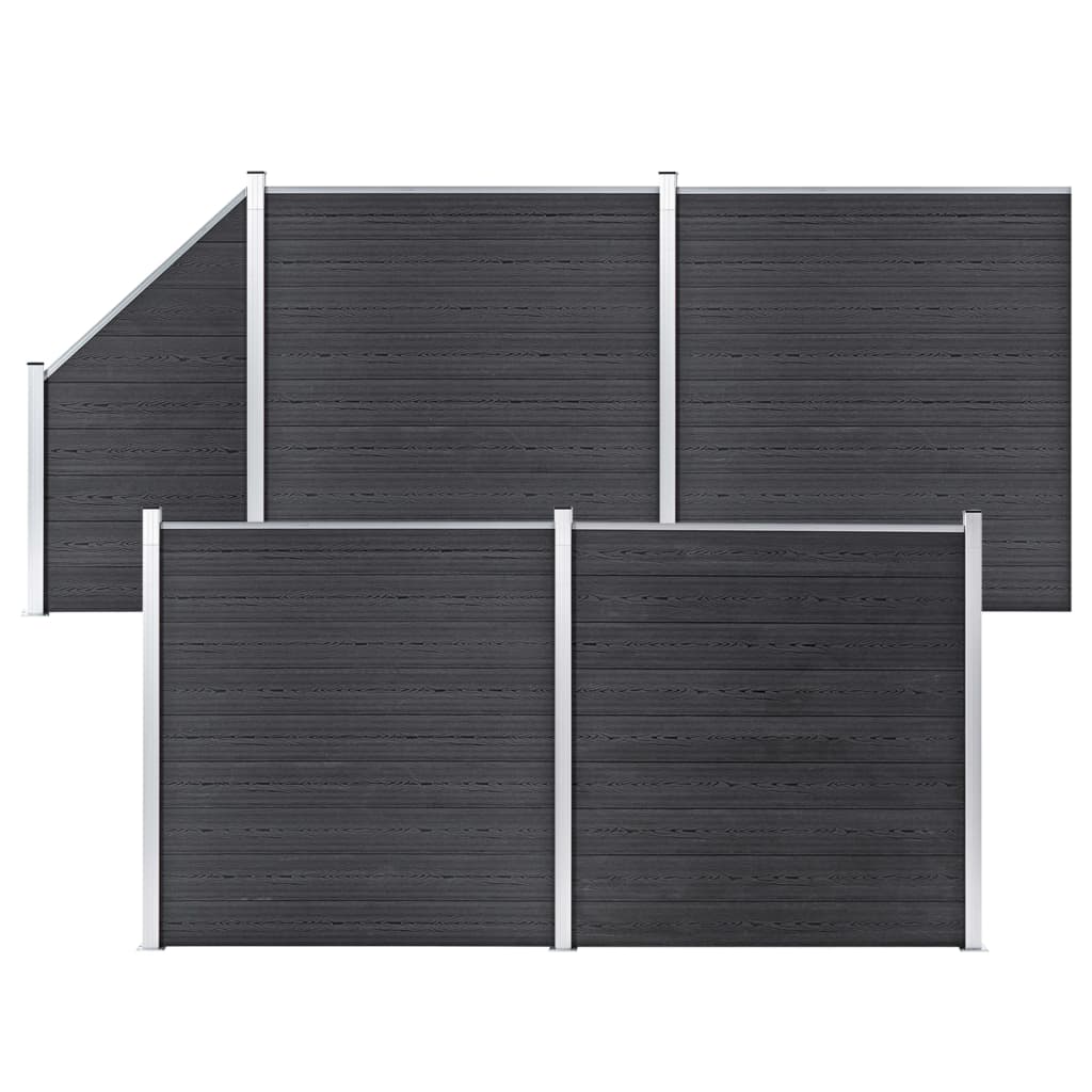 WPC Fence Set 4 Square + 1 Slanted 792x186 cm Grey- Fence Panels - HomeShopIreland - Home Shop Ireland - Fence Panels - WPC Fence Set 4 Square + 1 Slanted 792x186 cm Grey