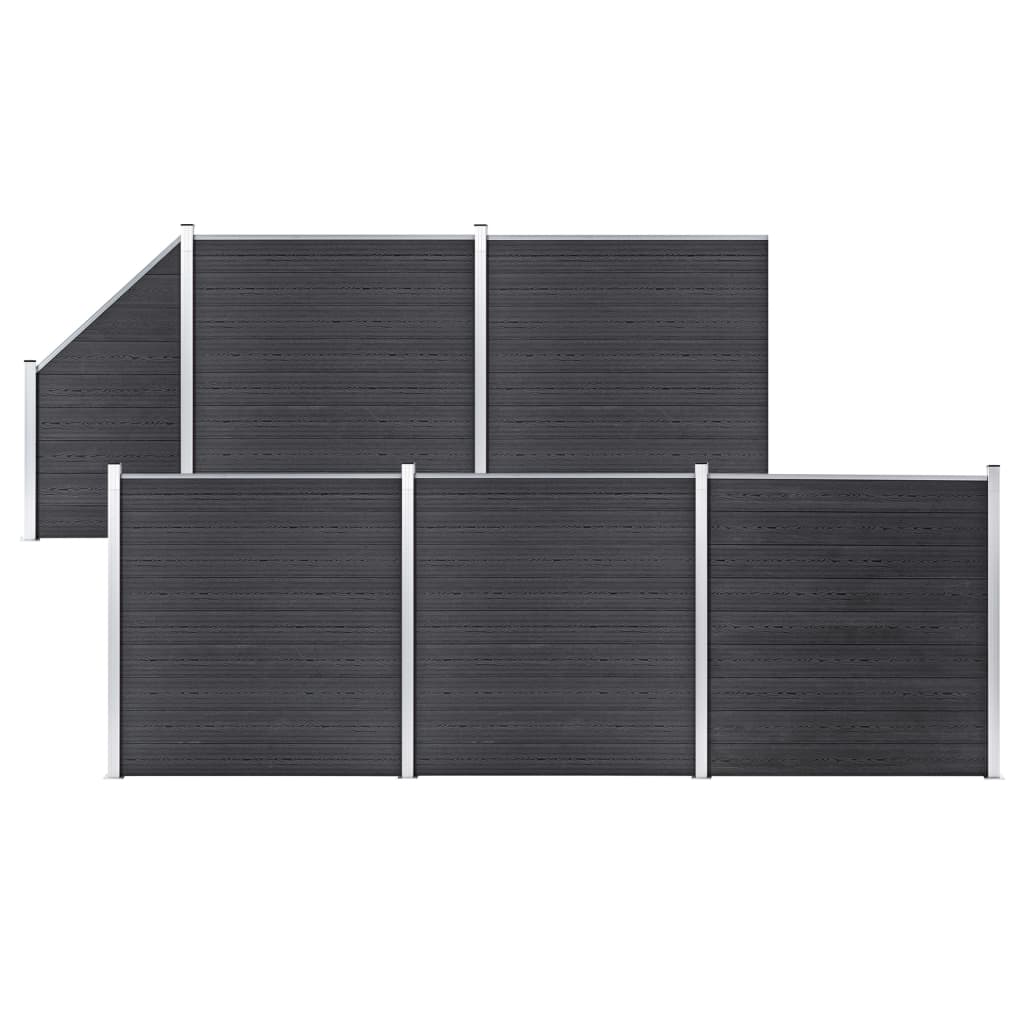 WPC Fence Set 5 Square + 1 Slanted 965x186 cm Grey- Fence Panels - HomeShopIreland - Home Shop Ireland - Fence Panels - WPC Fence Set 5 Square + 1 Slanted 965x186 cm Grey