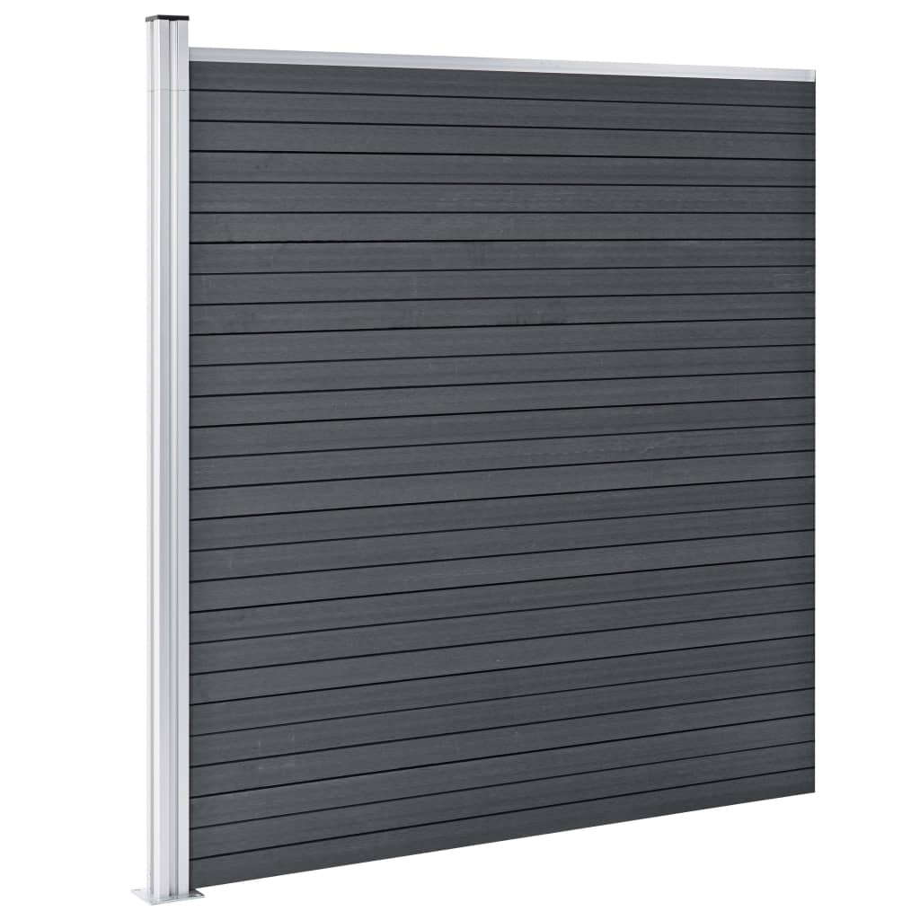 WPC Fence Set 6 Square + 1 Slanted 1138x186 cm Grey- Fence Panels - HomeShopIreland - Home Shop Ireland - Fence Panels - WPC Fence Set 6 Square + 1 Slanted 1138x186 cm Grey