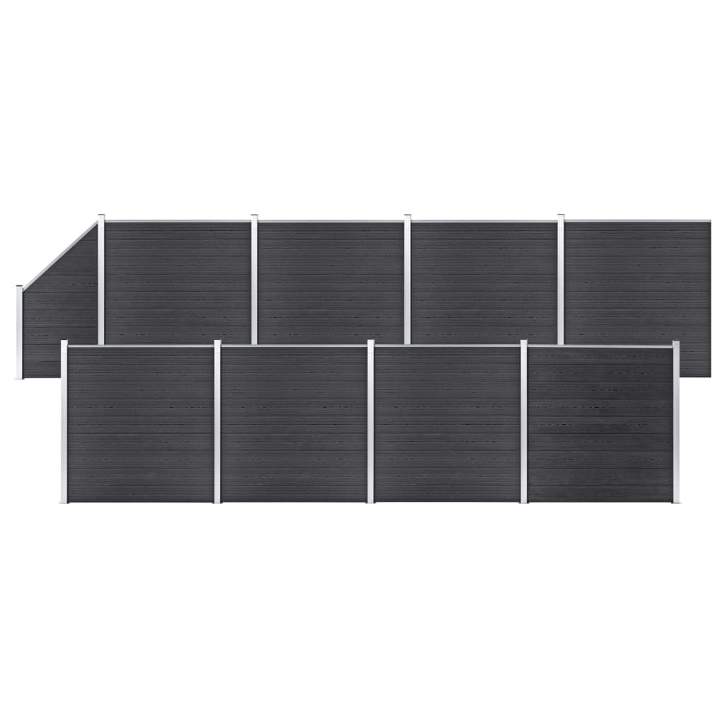WPC Fence Set 8 Square + 1 Slanted 1484x186 cm Grey- Fence Panels - HomeShopIreland - Home Shop Ireland - Fence Panels - WPC Fence Set 8 Square + 1 Slanted 1484x186 cm Grey