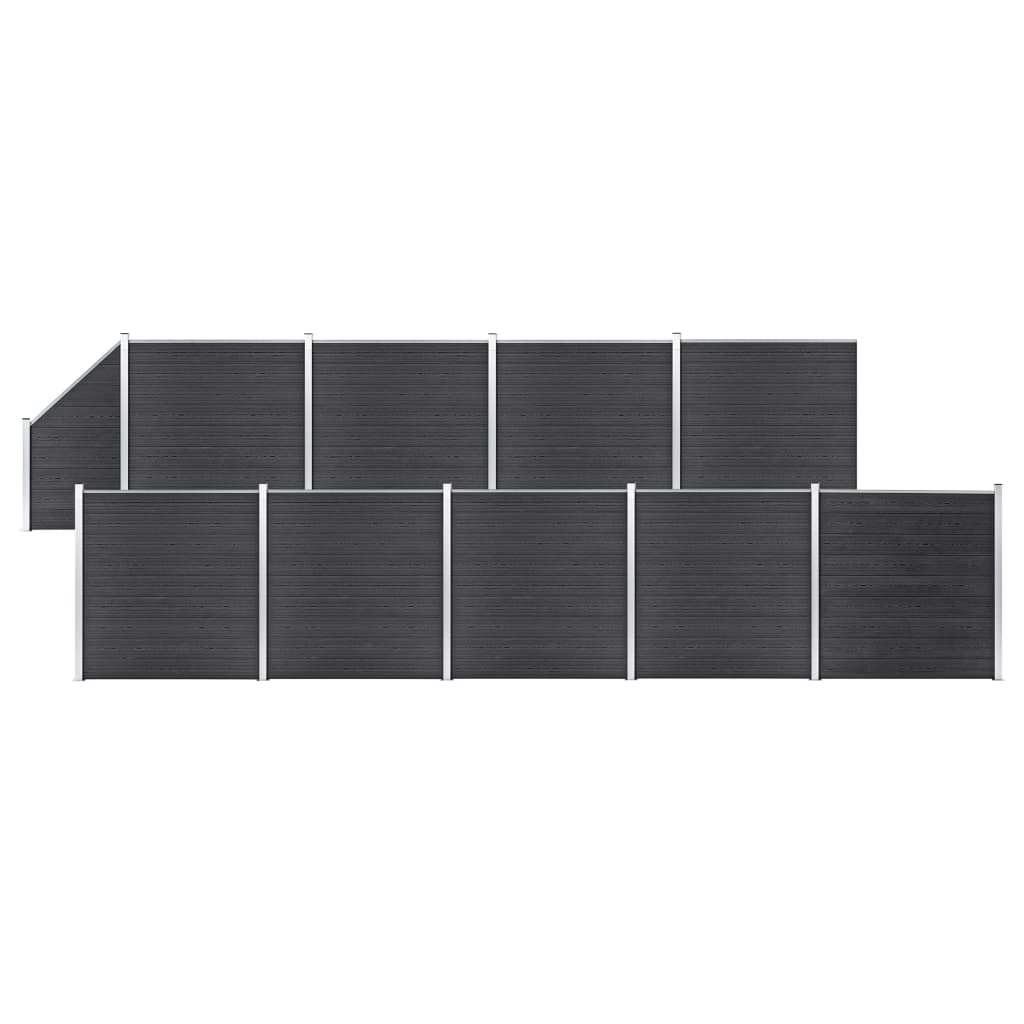 WPC Fence Set 9 Square + 1 Slanted 1657x186 cm Grey- Fence Panels - HomeShopIreland - Home Shop Ireland - Fence Panels - WPC Fence Set 9 Square + 1 Slanted 1657x186 cm Grey