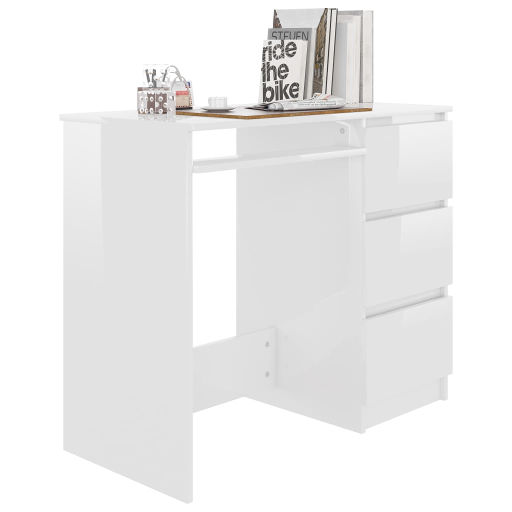 Desk High Gloss White 90x45x76 cm Chipboard- Desks - HomeShopIreland - Home Shop Ireland - Desks - Desk High Gloss White 90x45x76 cm Chipboard