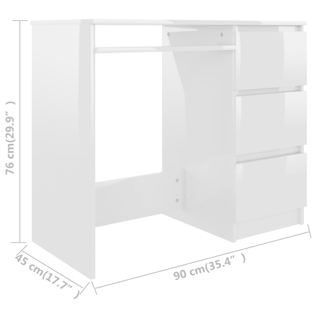 Desk High Gloss White 90x45x76 cm Chipboard- Desks - HomeShopIreland - Home Shop Ireland - Desks - Desk High Gloss White 90x45x76 cm Chipboard