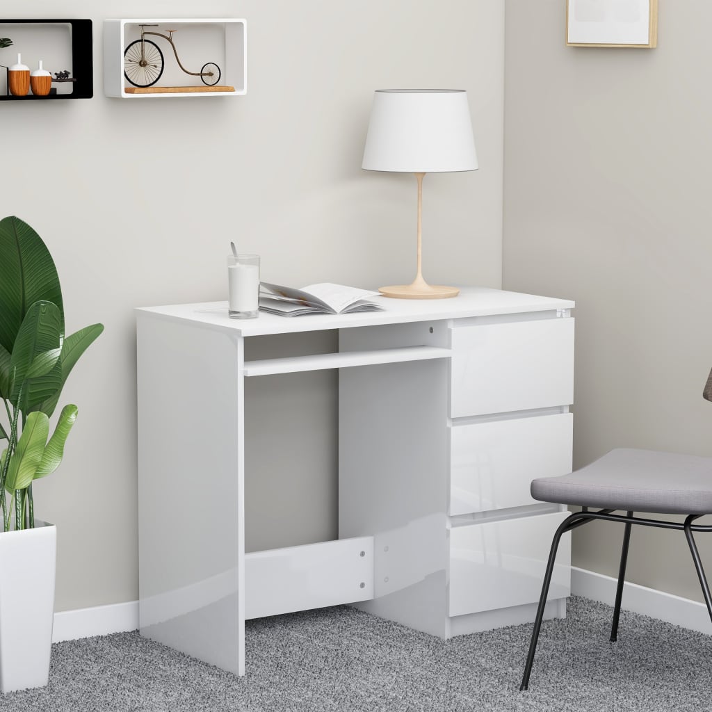 Desk High Gloss White 90x45x76 cm Chipboard- Desks - HomeShopIreland - Home Shop Ireland - Desks - Desk High Gloss White 90x45x76 cm Chipboard