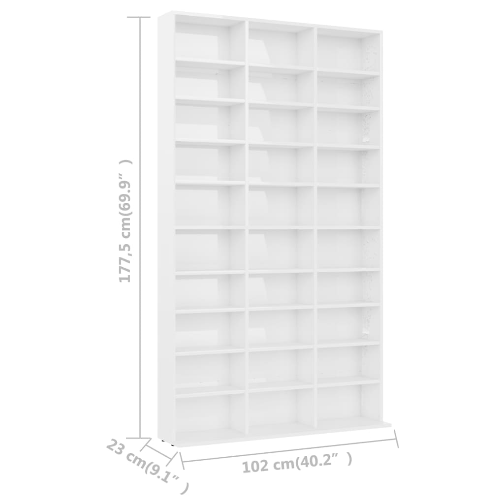 CD Cabinet High Gloss White 102x23x177.5 cm Chipboard- Media Storage Cabinets & Racks - HomeShopIreland - Home Shop Ireland - Media Storage Cabinets & Racks - CD Cabinet High Gloss White 102x23x177.5 cm Chipboard