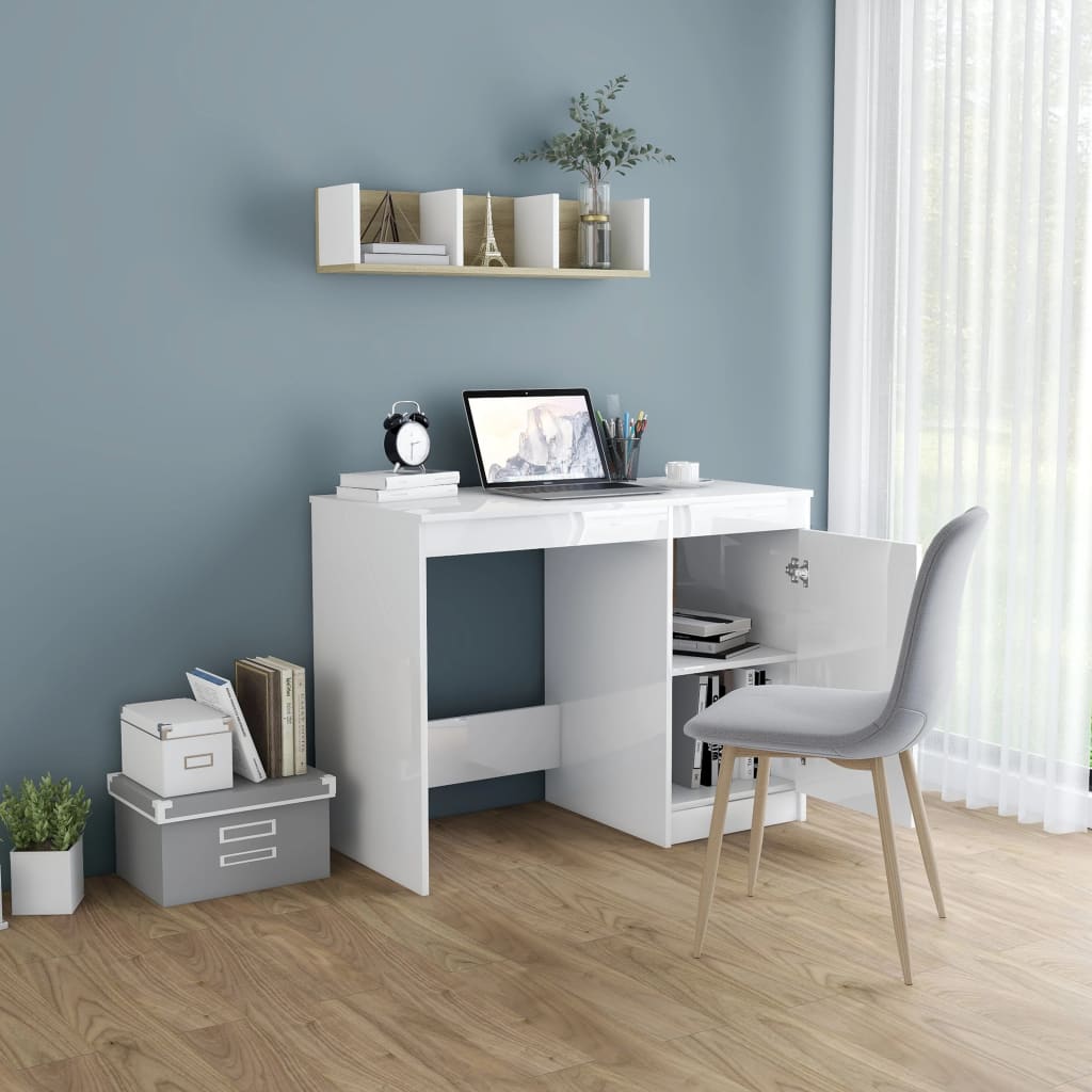 Desk High Gloss White 100x50x76 cm Chipboard- Desks - HomeShopIreland - Home Shop Ireland - Desks - Desk High Gloss White 100x50x76 cm Chipboard