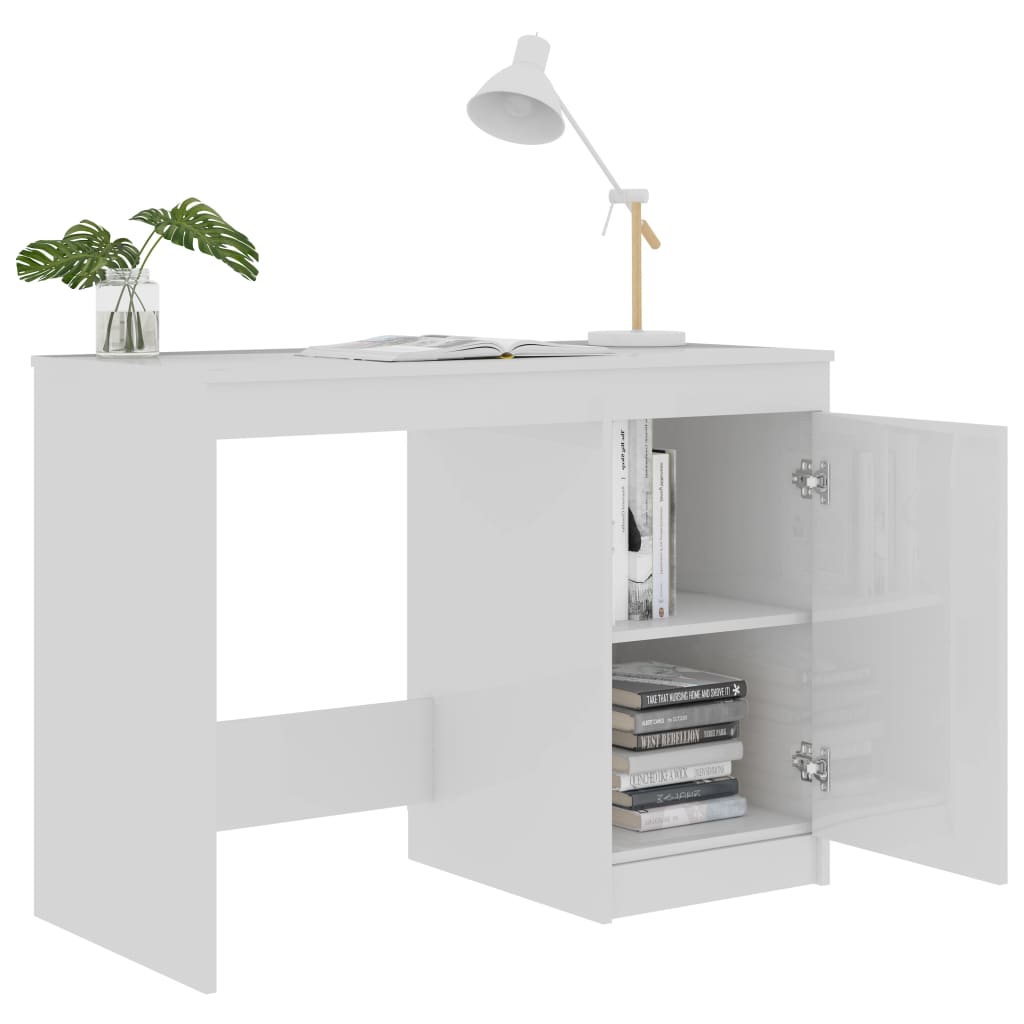 Desk High Gloss White 100x50x76 cm Chipboard- Desks - HomeShopIreland - Home Shop Ireland - Desks - Desk High Gloss White 100x50x76 cm Chipboard