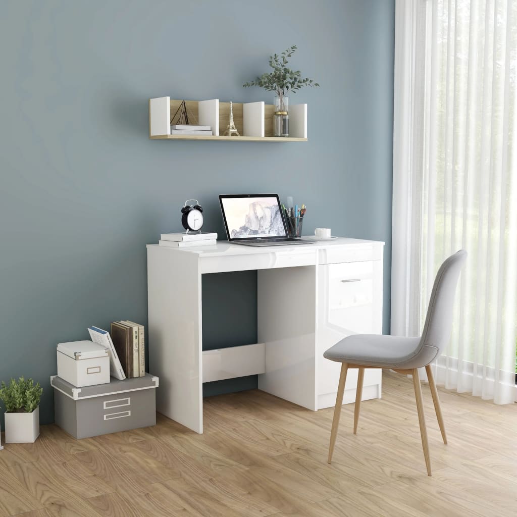 Desk High Gloss White 100x50x76 cm Chipboard- Desks - HomeShopIreland - Home Shop Ireland - Desks - Desk High Gloss White 100x50x76 cm Chipboard