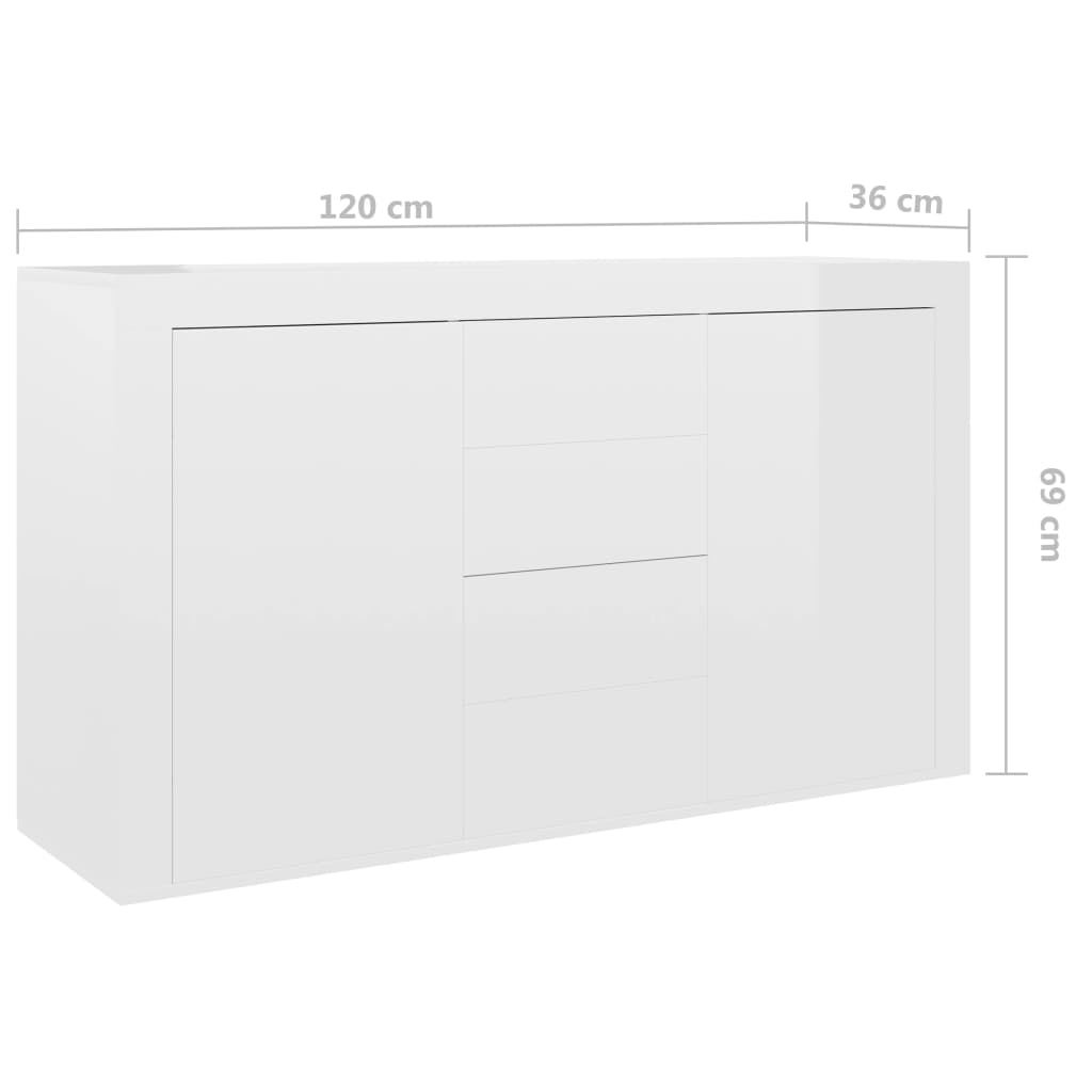 Sideboard High Gloss White 120x36x69 cm Chipboard- Buffets & Sideboards - HomeShopIreland - Home Shop Ireland - Buffets & Sideboards - Sideboard High Gloss White 120x36x69 cm Chipboard