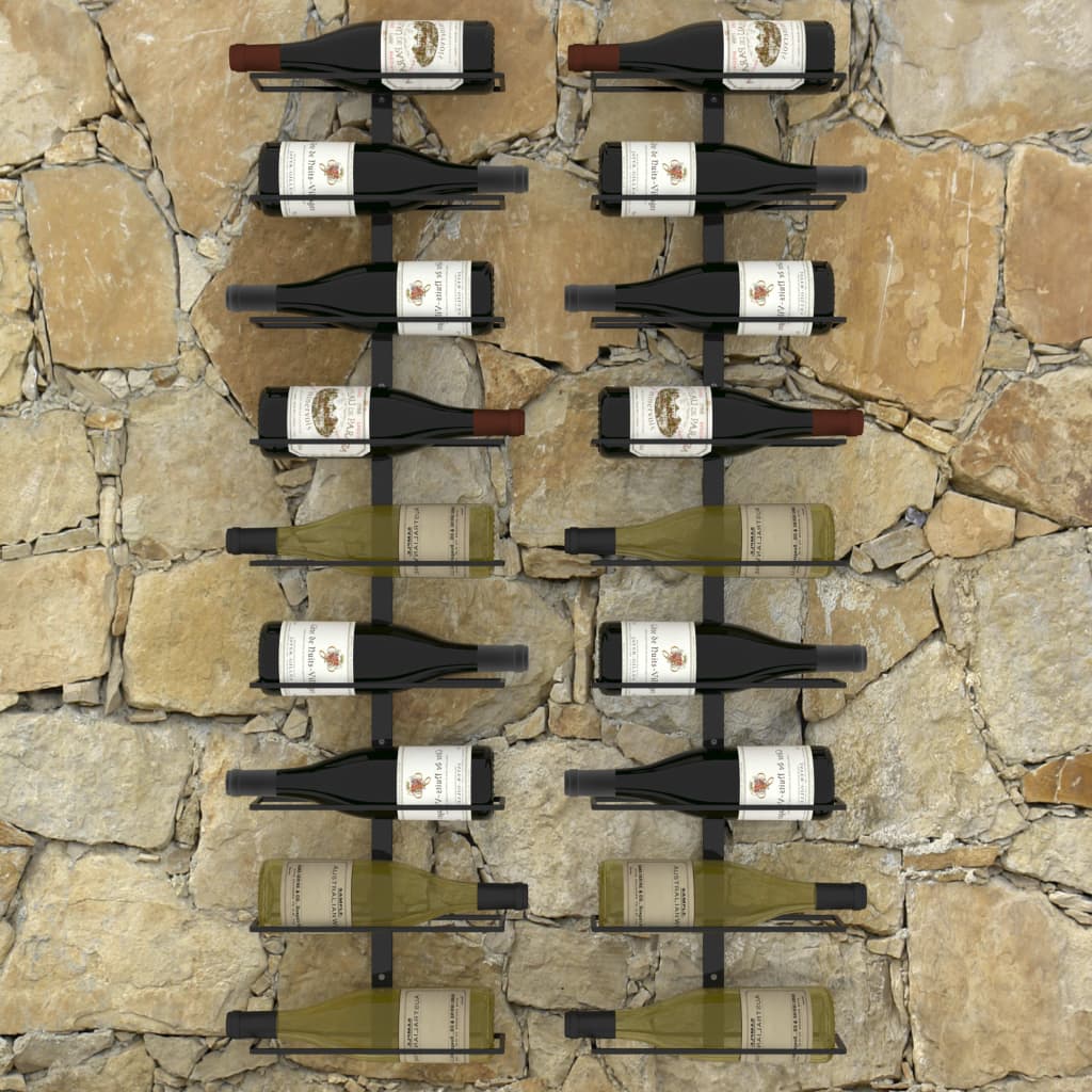 Wall-mounted Wine Racks for 18 Bottles 2 pcs Black Iron- Wine Racks - HomeShopIreland - Home Shop Ireland - Wine Racks - Wall-mounted Wine Racks for 18 Bottles 2 pcs Black Iron