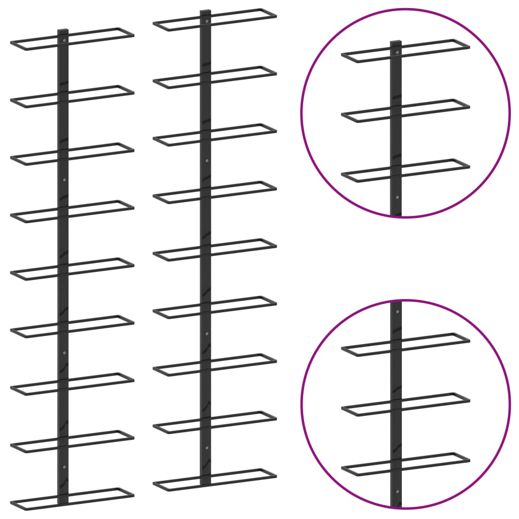 Wall-mounted Wine Racks for 18 Bottles 2 pcs Black Iron- Wine Racks - HomeShopIreland - Home Shop Ireland - Wine Racks - Wall-mounted Wine Racks for 18 Bottles 2 pcs Black Iron