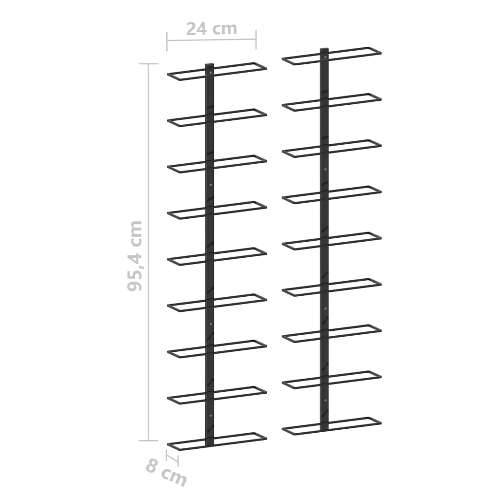 Wall-mounted Wine Racks for 18 Bottles 2 pcs Black Iron- Wine Racks - HomeShopIreland - Home Shop Ireland - Wine Racks - Wall-mounted Wine Racks for 18 Bottles 2 pcs Black Iron