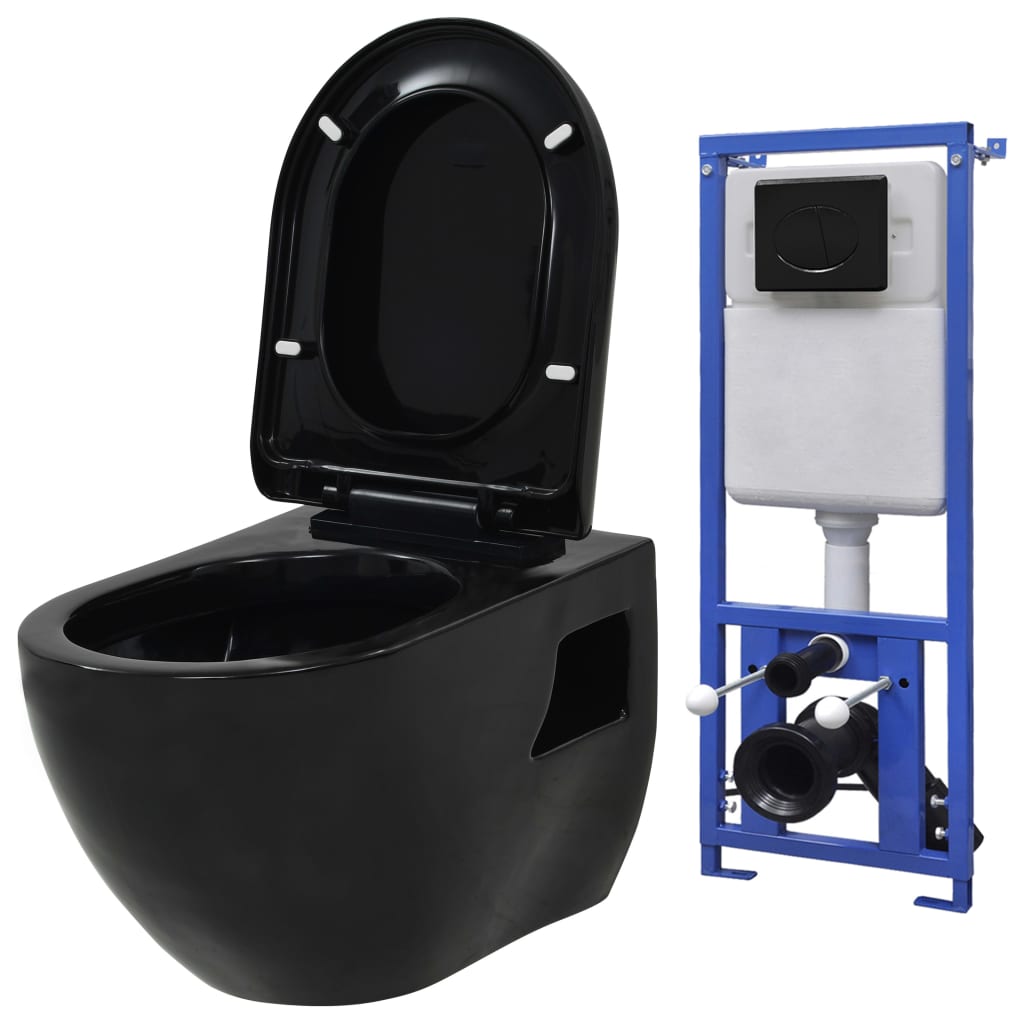 Wall-Hung Toilet with Concealed Cistern Ceramic Black- Toilets - HomeShopIreland - Home Shop Ireland - Toilets - Wall-Hung Toilet with Concealed Cistern Ceramic Black