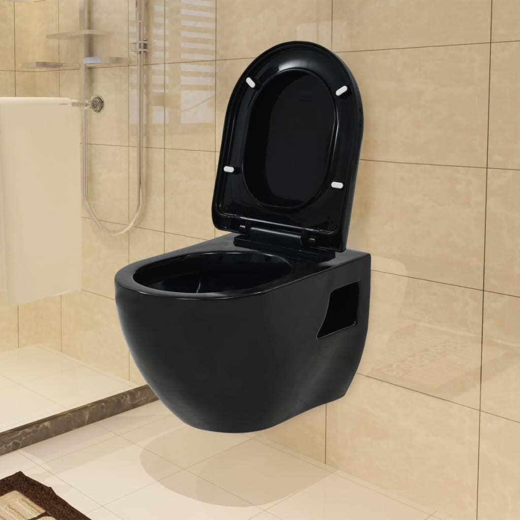 Wall-Hung Toilet with Concealed Cistern Ceramic Black- Toilets - HomeShopIreland - Home Shop Ireland - Toilets - Wall-Hung Toilet with Concealed Cistern Ceramic Black