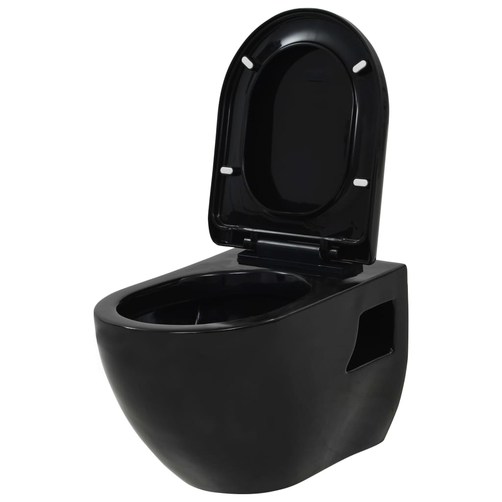 Wall-Hung Toilet with Concealed Cistern Ceramic Black- Toilets - HomeShopIreland - Home Shop Ireland - Toilets - Wall-Hung Toilet with Concealed Cistern Ceramic Black