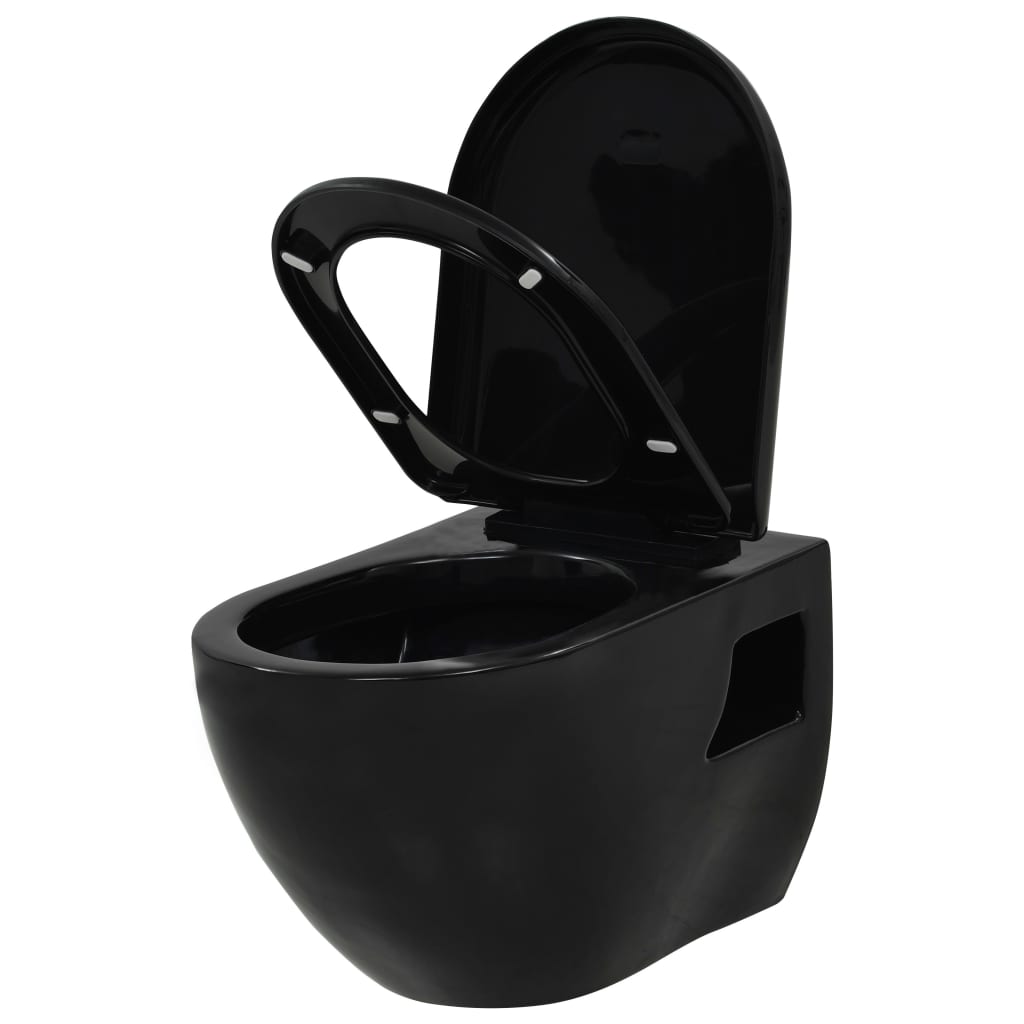 Wall-Hung Toilet with Concealed Cistern Ceramic Black- Toilets - HomeShopIreland - Home Shop Ireland - Toilets - Wall-Hung Toilet with Concealed Cistern Ceramic Black