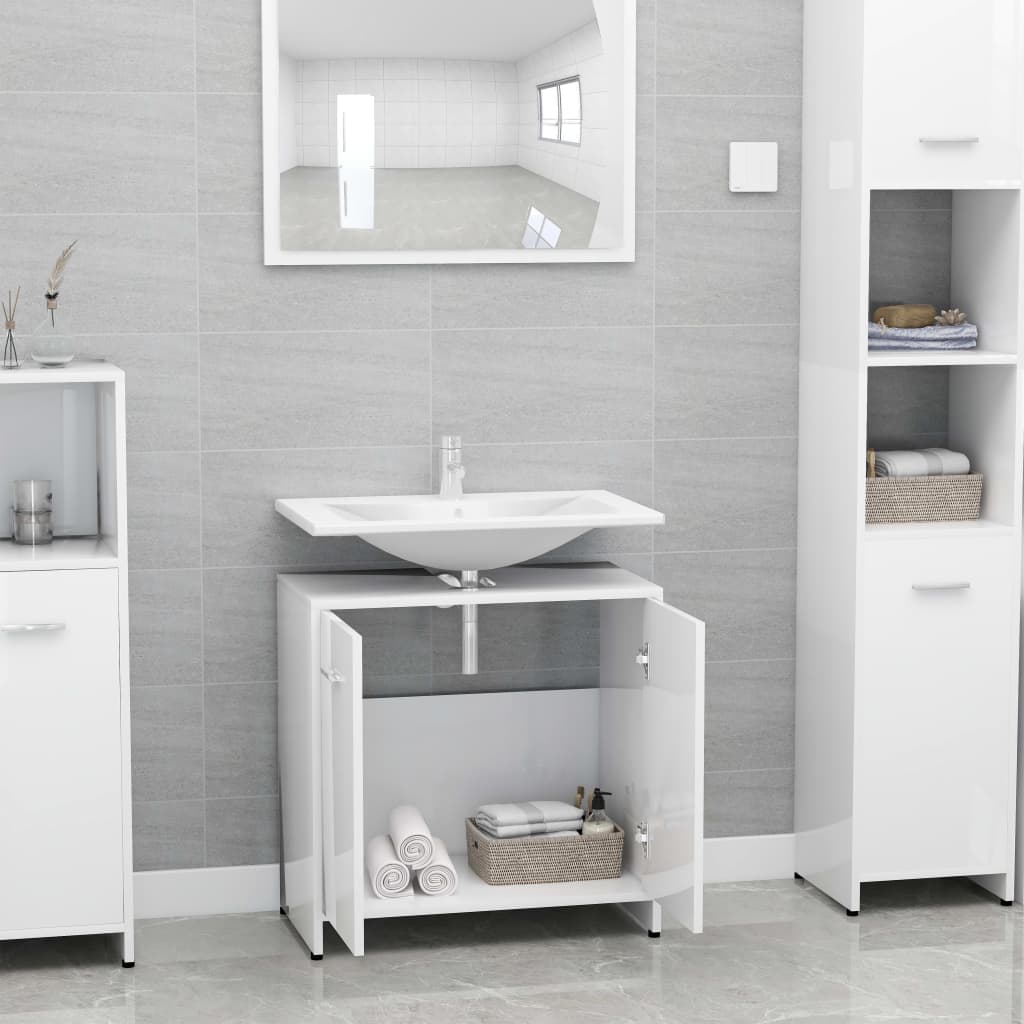 Bathroom Cabinet High Gloss White 60x33x58 cm Chipboard- Bathroom Furniture Sets - HomeShopIreland - Home Shop Ireland - Bathroom Furniture Sets - Bathroom Cabinet High Gloss White 60x33x58 cm Chipboard