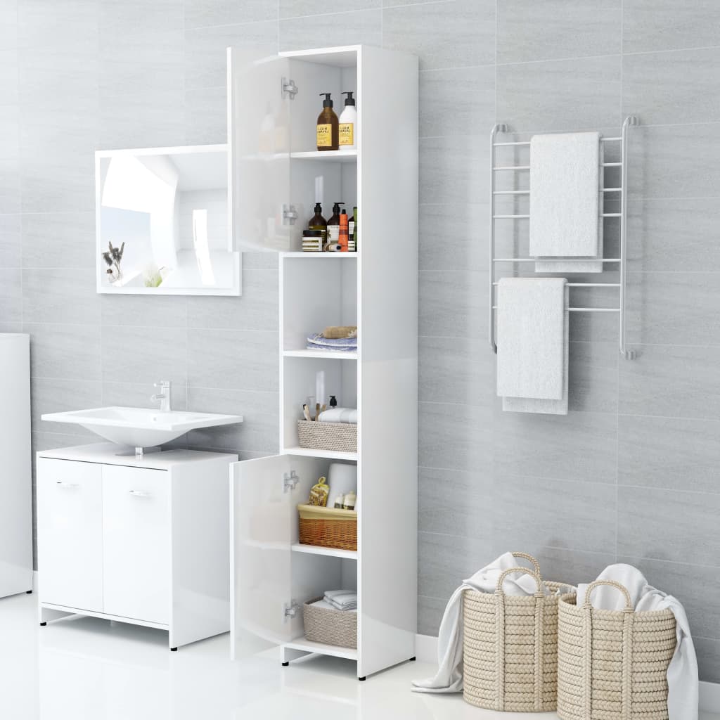 Bathroom Cabinet High Gloss White 30x30x183.5 cm Chipboard- Bathroom Furniture Sets - HomeShopIreland - Home Shop Ireland - Bathroom Furniture Sets - Bathroom Cabinet High Gloss White 30x30x183.5 cm Chipboard