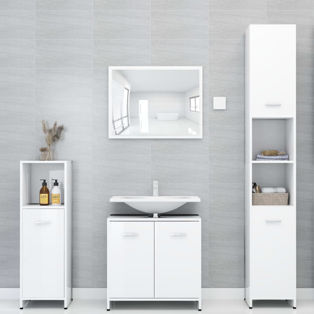 Bathroom Cabinet High Gloss White 30x30x183.5 cm Chipboard- Bathroom Furniture Sets - HomeShopIreland - Home Shop Ireland - Bathroom Furniture Sets - Bathroom Cabinet High Gloss White 30x30x183.5 cm Chipboard