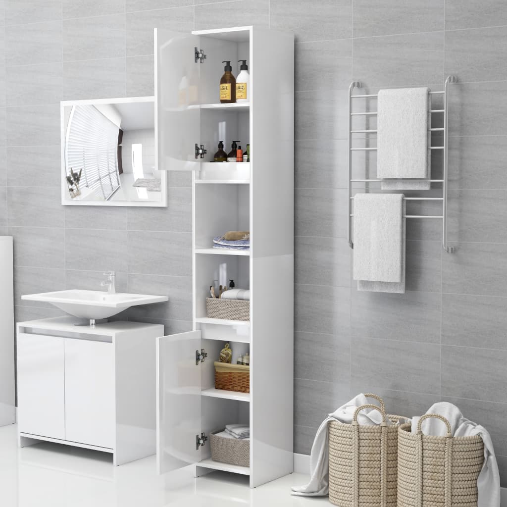 Bathroom Cabinet High Gloss White 30x30x183.5 cm Chipboard- Bathroom Furniture Sets - HomeShopIreland - Home Shop Ireland - Bathroom Furniture Sets - Bathroom Cabinet High Gloss White 30x30x183.5 cm Chipboard