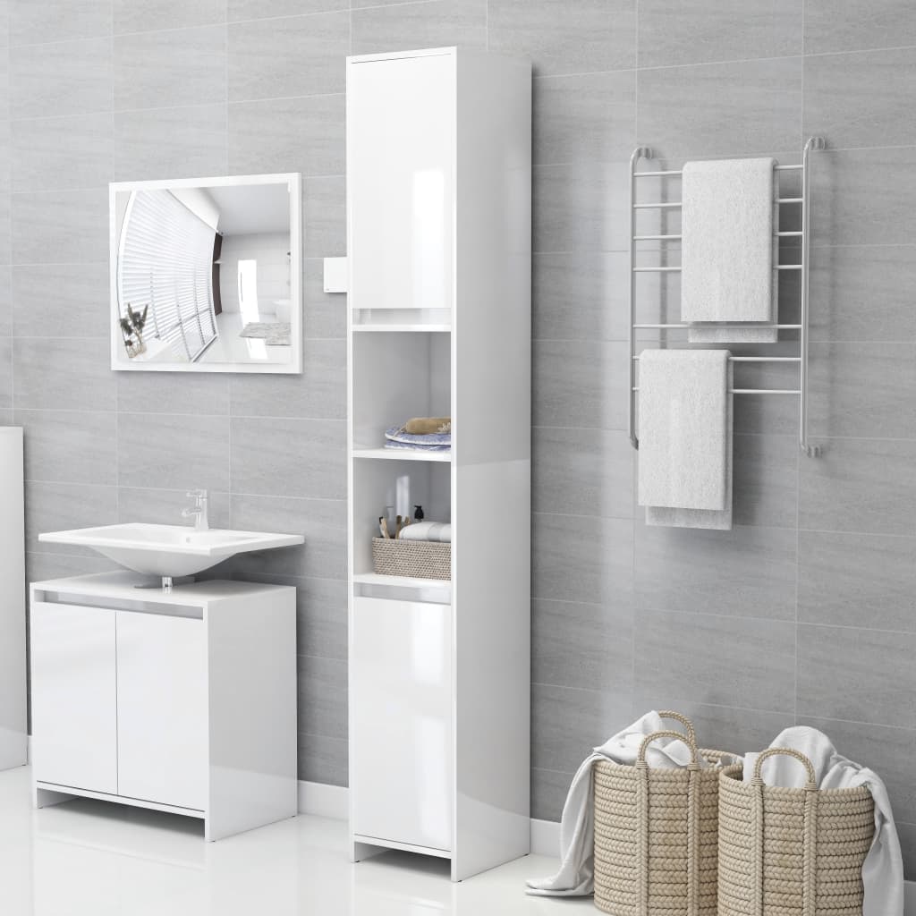 Bathroom Cabinet High Gloss White 30x30x183.5 cm Chipboard- Bathroom Furniture Sets - HomeShopIreland - Home Shop Ireland - Bathroom Furniture Sets - Bathroom Cabinet High Gloss White 30x30x183.5 cm Chipboard