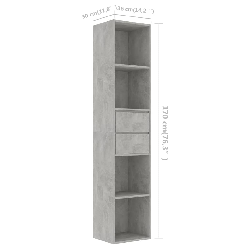 Book Cabinet Concrete Grey 36x30x171 cm Chipboard- Bookcases & Standing Shelves - HomeShopIreland - Home Shop Ireland - Bookcases & Standing Shelves - Book Cabinet Concrete Grey 36x30x171 cm Chipboard