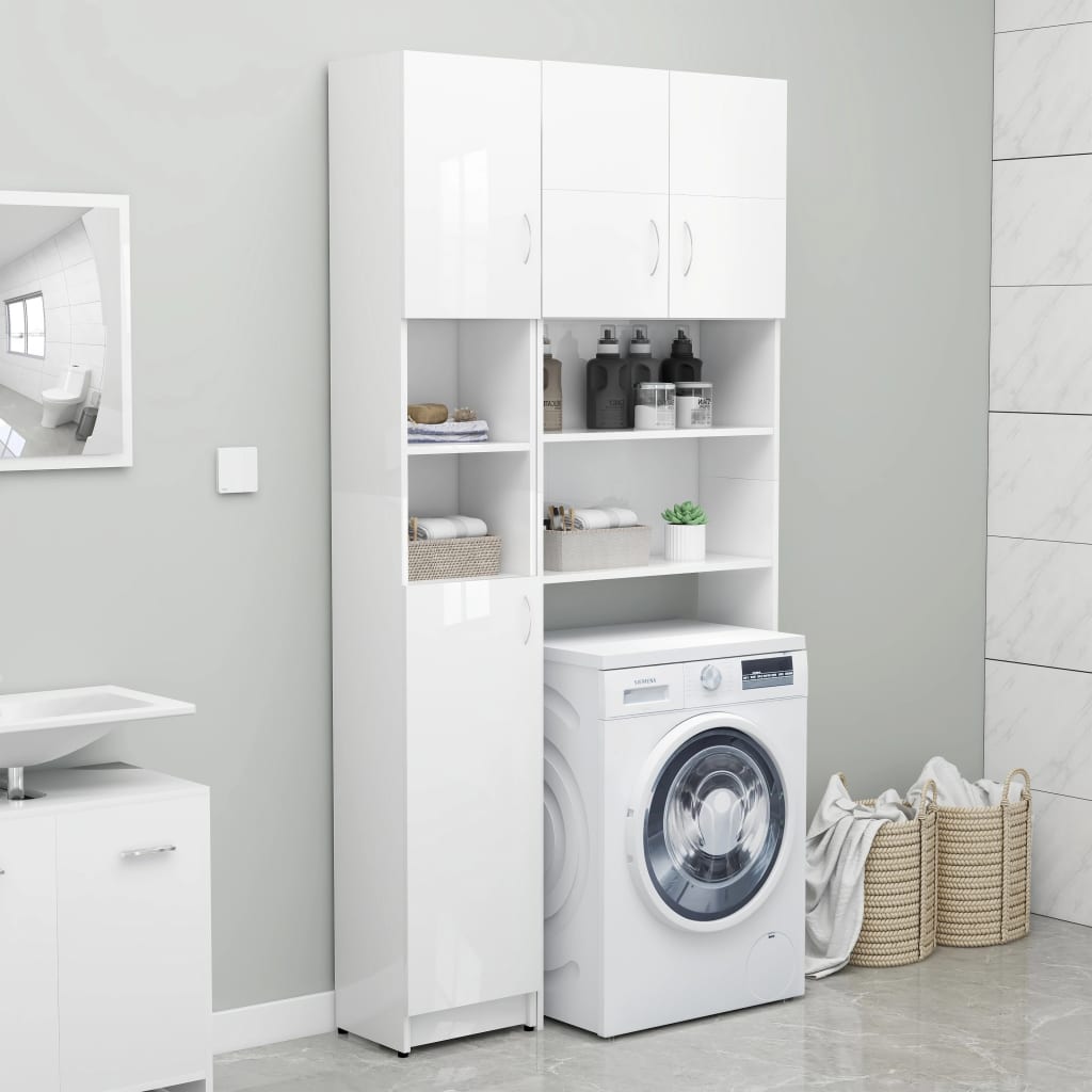 Bathroom Cabinet High Gloss White 32x25.5x190 cm Chipboard- Bathroom Furniture Sets - HomeShopIreland - Home Shop Ireland - Bathroom Furniture Sets - Bathroom Cabinet High Gloss White 32x25.5x190 cm Chipboard